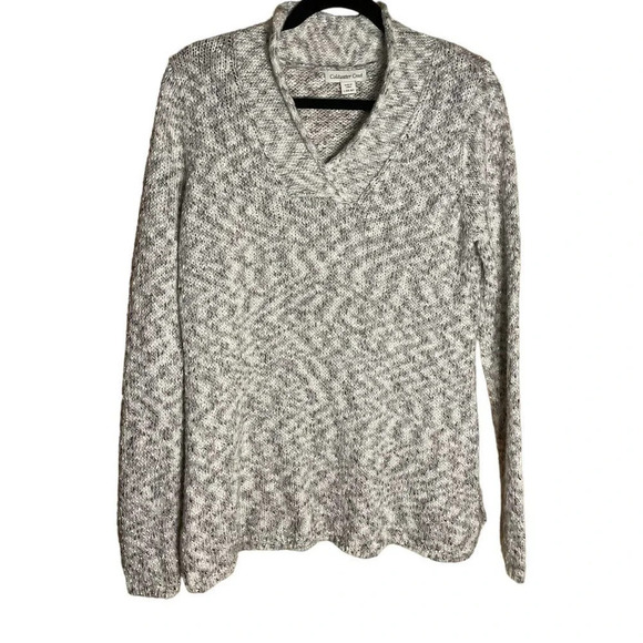 Coldwater Creek Sweaters - Coldwater Creek Women's Gray & White Alternate Knit Pullover V-Neck Size L 14-16
